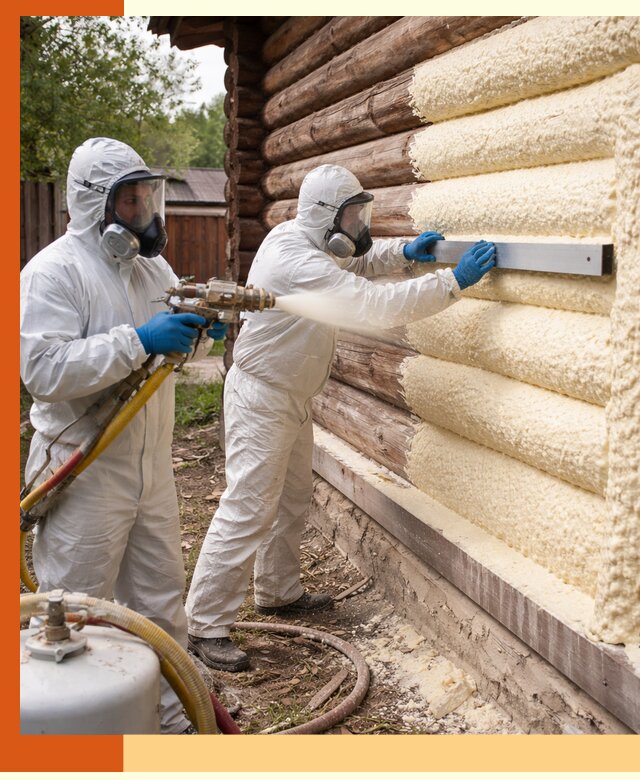 Утепление бревенчатого дома ППУ в Верхней Пышме эффективной изоляцией