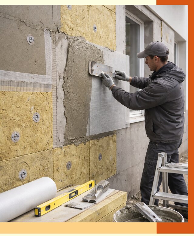 Утепление фасада под штукатурку в Верхней Пышме от 4309 руб/м2 — монтаж пенопластом и минватой | ТепломастерВрх