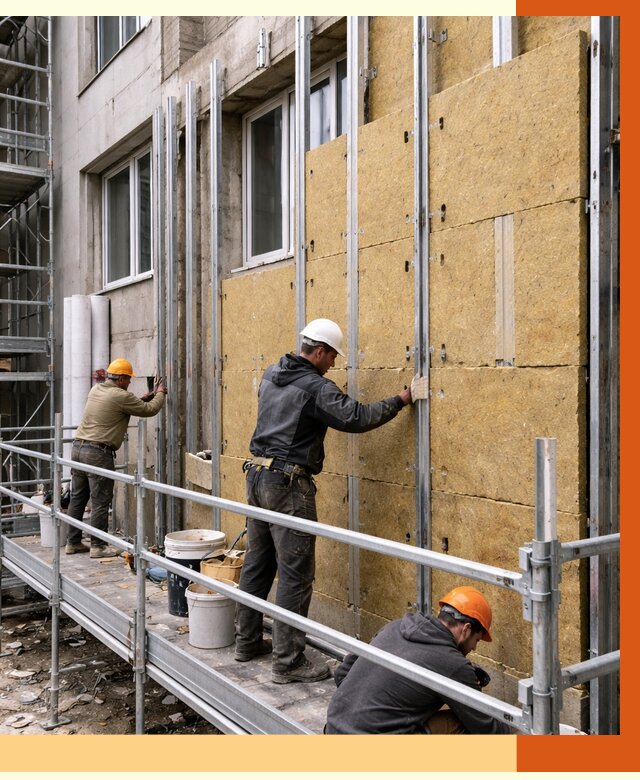 Утепление вентилируемого фасада в Верхней Пышме от 5746 руб/м2 — монтаж и утепление вентфасад | ТепломастерВрх