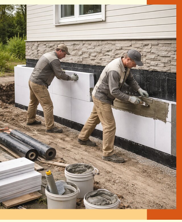 Утепление фундамента снаружи в Верхней Пышме от 4309 руб. за м² | ТепломастерВрх