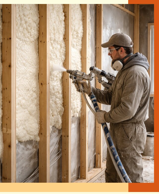 Утепление каркасной стены ППУ в Верхней Пышме от 4361 руб./м2 под ключ | ТепломастерВрх