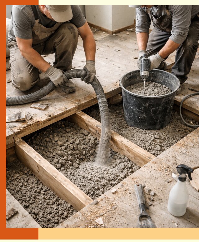 Заполнение пустот пола в Верхней Пышме полиуретаном и пенополистиролом