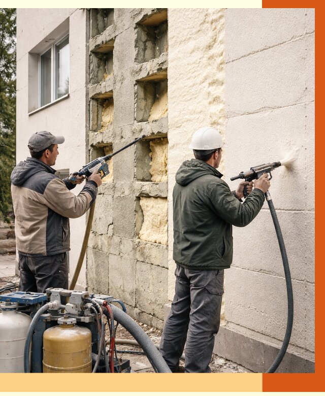 Заполнение пустот фасада в Верхней Пышме от 4617 руб. — утепление пустот облицовки | ТепломастерВрх