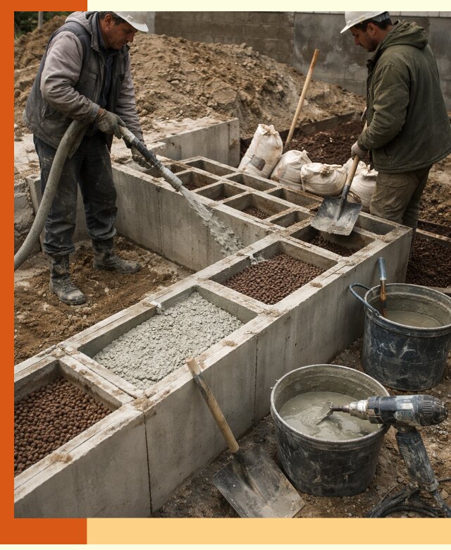 Заполнение полостей фундамента в Верхней Пышме герметичным утеплением и повышением прочности