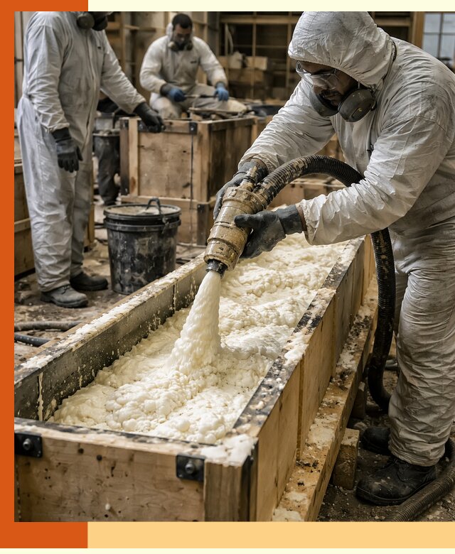 Заливка пенополиуретана в формы для утепления в Верхней Пышме